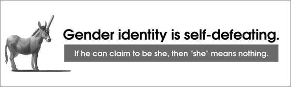 Gender Identity Is Self-Defeating. If he can claim to be she, then 'she' means nothing.